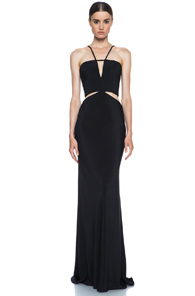 Cushnie et Ochs Silk Crepe Cut Out Maxi Dress in Black