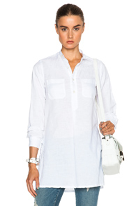 Engineered Garments Cotton Linen Banded Collar Shirt Dress in White