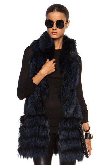 J. Mendel|Silver Fox Vest with Lace in Navy Blue [1]