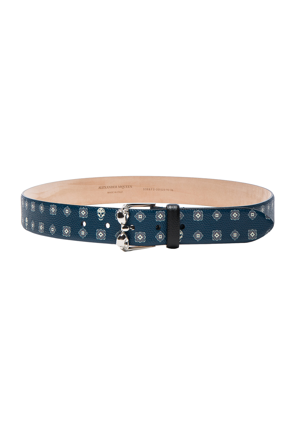 Alexander McQueen Double Buckle Skull Belt in Blue,Geometric Print Alexander McQueen Double Buckle Skull Belt in Blue,Geometric Print