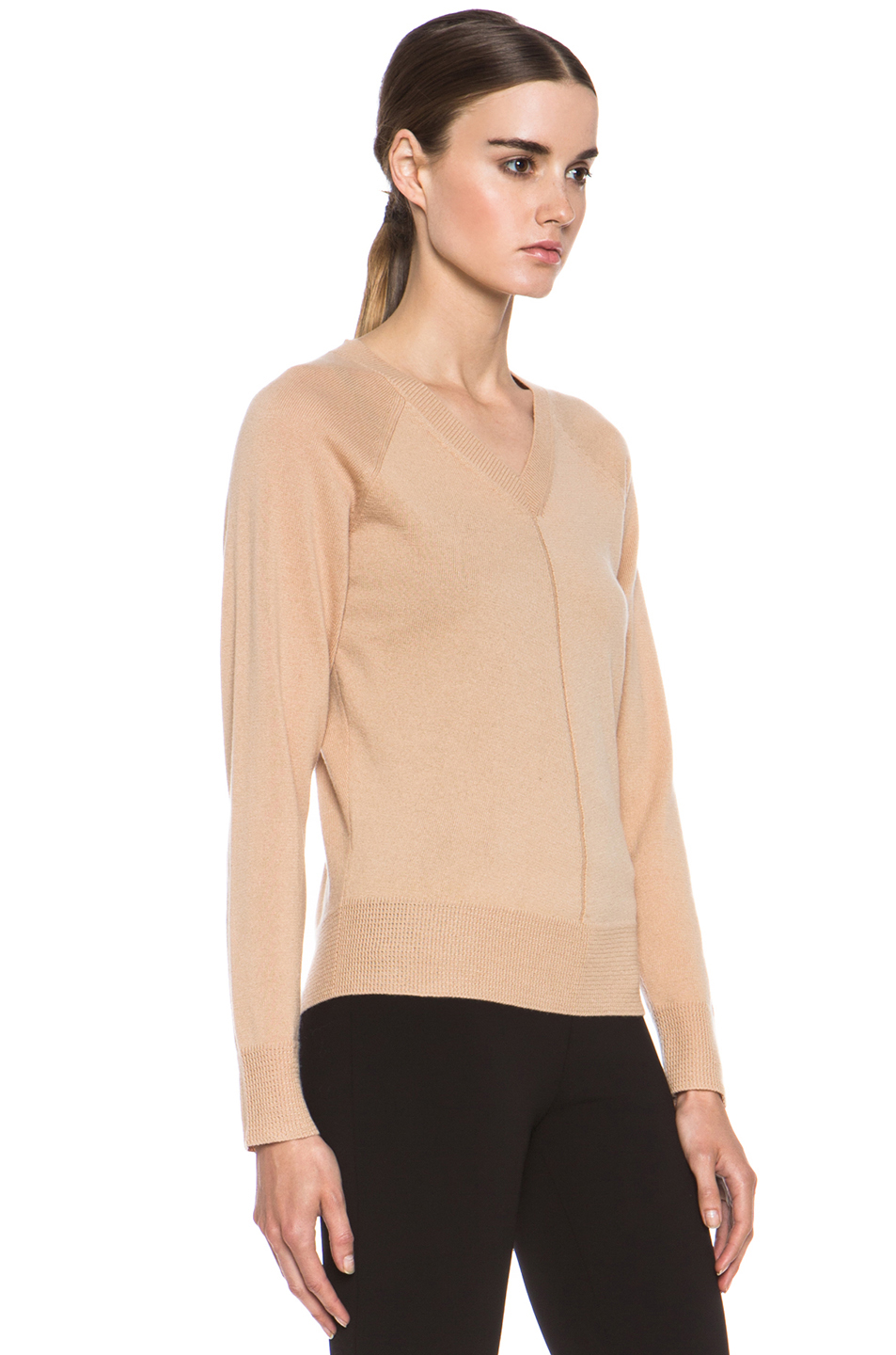 Chloe|Cashmere V Neck Sweater in Nude [3]