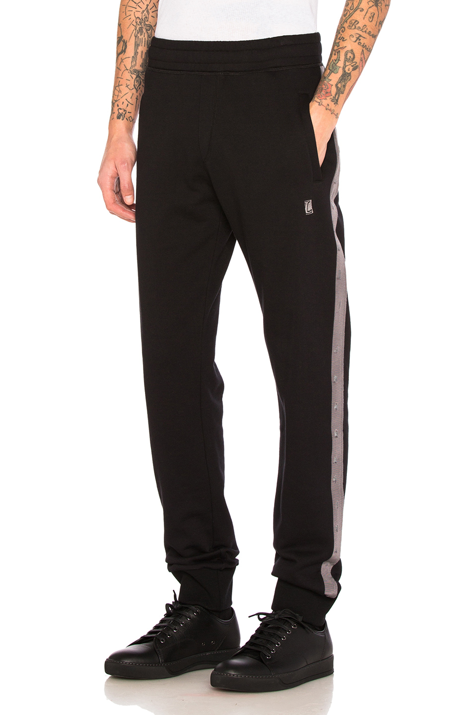 Lanvin Fleece Grosgrain Slim Pant in Black Lanvin Fleece Grosgrain Slim Pant in Black