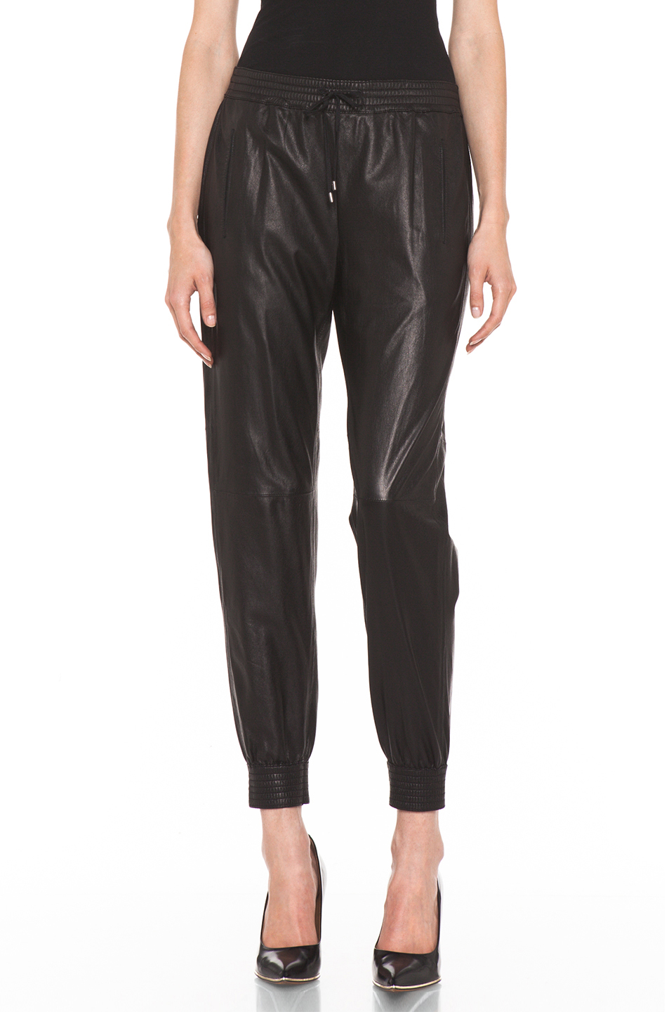 Vince Leather Jogging Pant In Black 1