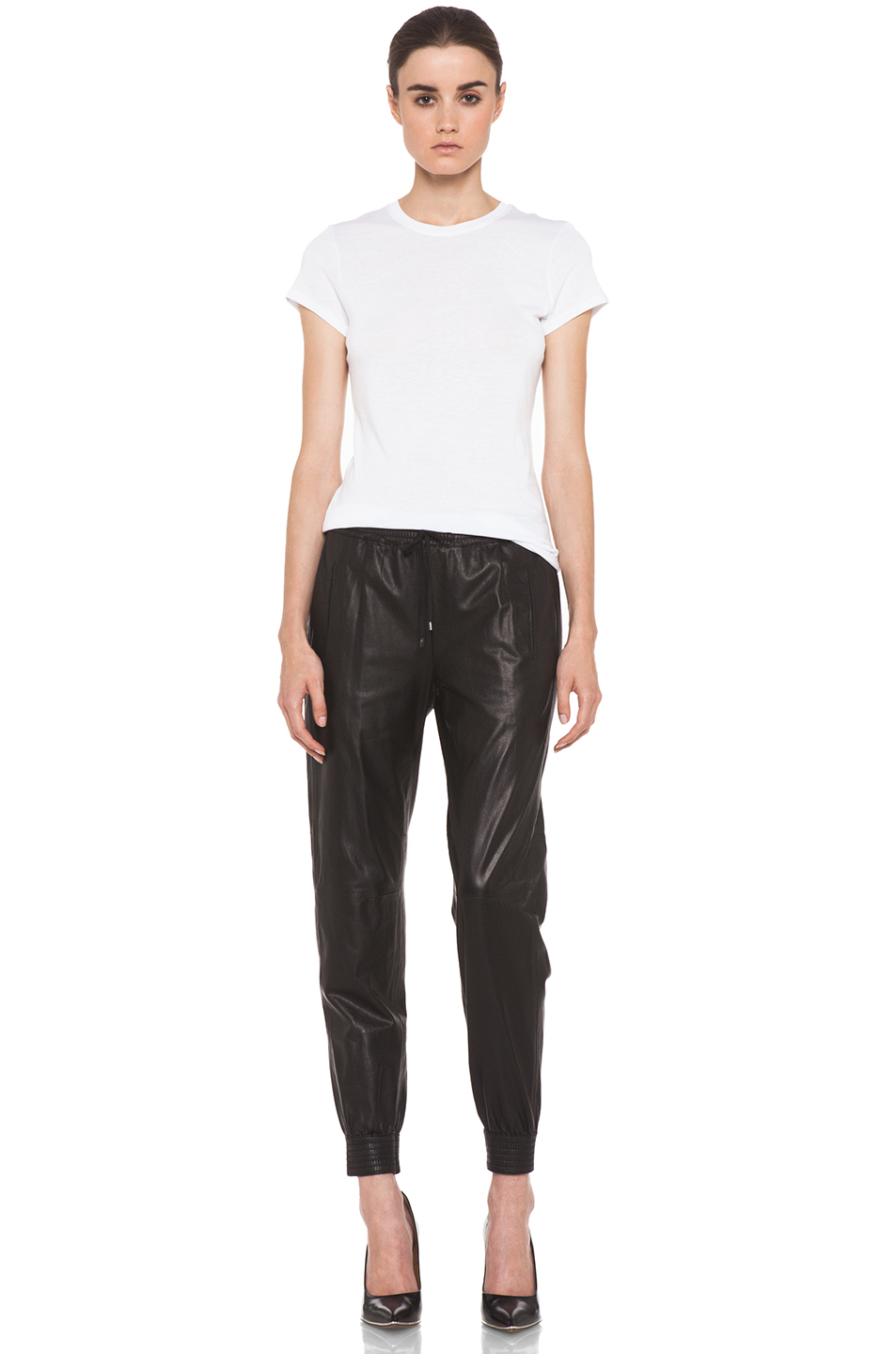 black leather jogging pants