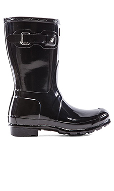 Hunter Original Short Gloss Boot in Black