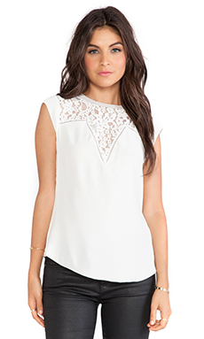 Rebecca Taylor Silk & Lace Mix Top in Chalk