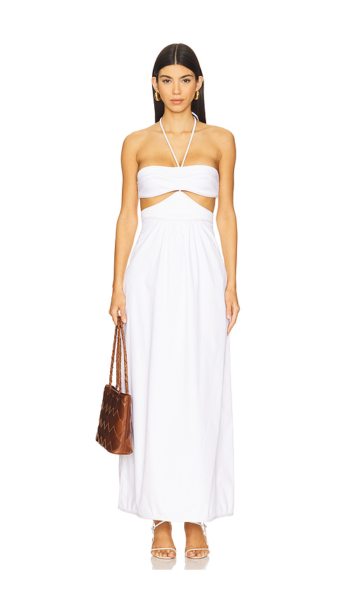 ADRIANA DEGREAS Solid Cut-Out Halterneck Long Dress in White. Size M. Also in L.