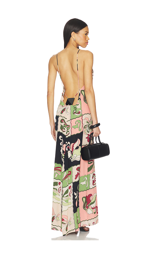 ADRIANA DEGREAS Inamorata Bare Back Maxi Dress in Green,Pink. Size XS. Also in M, S.