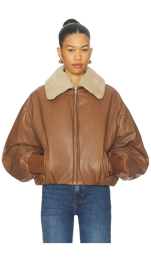 AEXAE Leather Bomber Jacket in Brown. Size XS. Also in S.