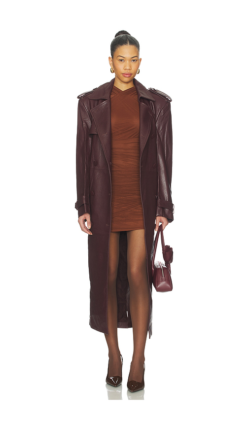 AEXAE x REVOLVE Leather Suede Trench Coat in Burgundy. Size M. Also in S, XS.