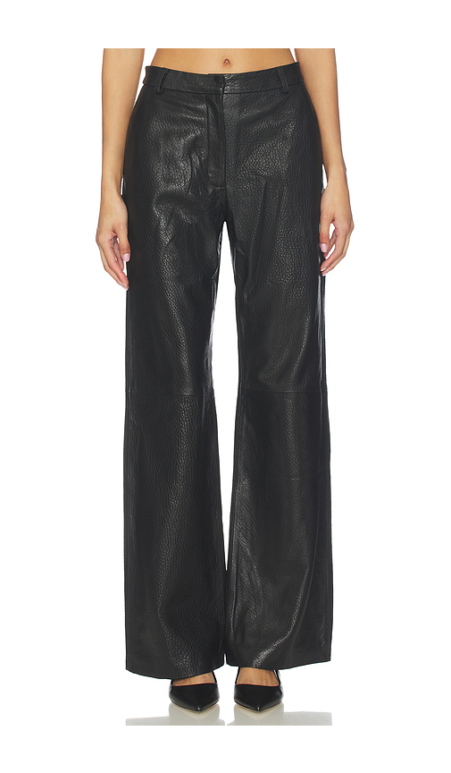 AEXAE Leather Pebble Straight Leg Pant in Black. Size XS. Also in S, M, L.