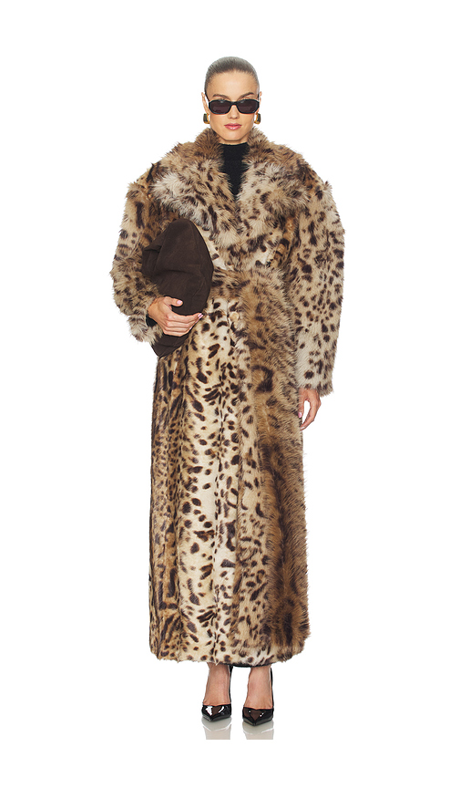 AKNVAS Kassel Faux Fur Lynx Long Coat in Tan. Size 0. Also in 4, 6, 8.