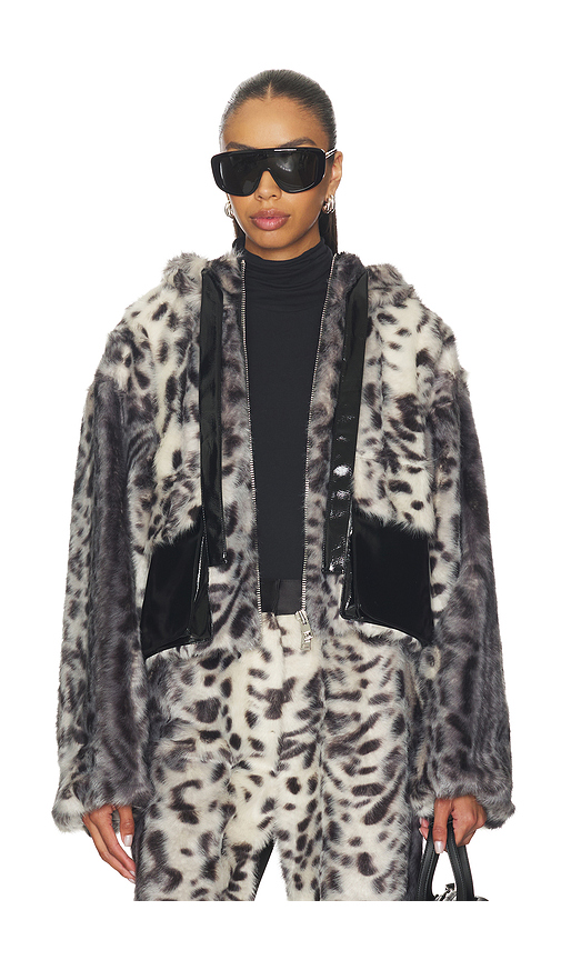 AKNVAS Hesse Faux Fur Leopard Jacket in Black. Size M. Also in L, XL, XS.