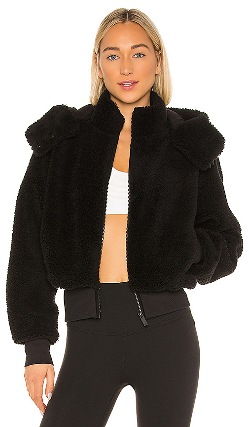 Click to view more detailed imagery on our partner's website Alo Yoga Foxy Sherpa Hooded Active Jacket In Black