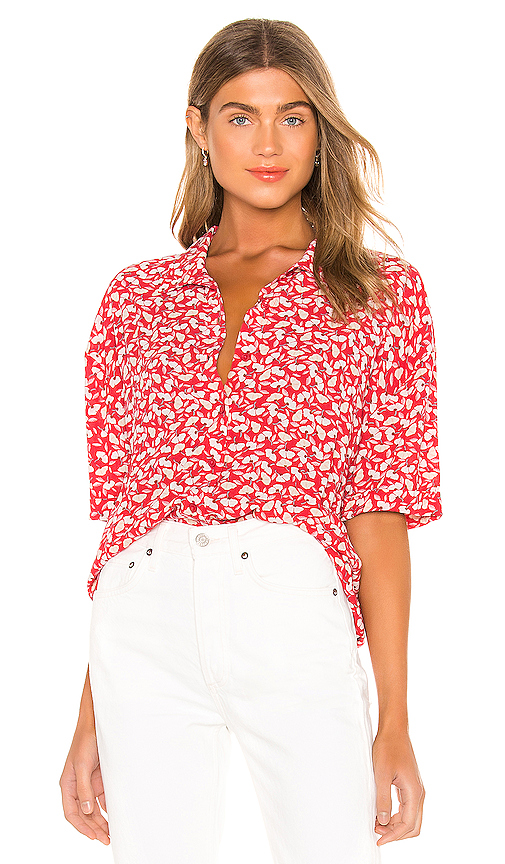 AMUSE SOCIETY Miaou Short Sleeve Blouse in Red. - size M (also in L,S,XS)