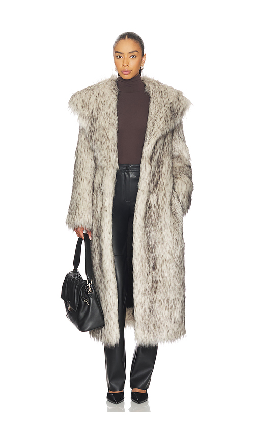 The Andamane Winter Maxi Faux Fur Coat in White,Black. Size 38/XS. Also in 40/S, 42/M.