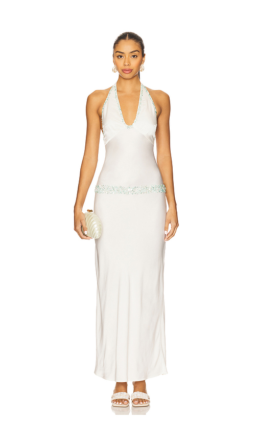 ASTA RESORT Celine Hand Beaded Dress in White. Size L. Also in M, S.