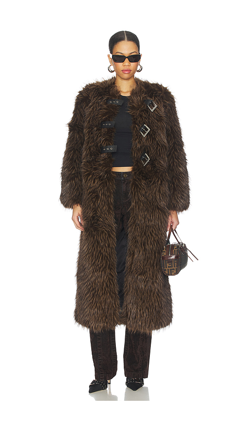 Apparis Nolwen Fox Maxi Coat in Brown. Size S. Also in XS, M.