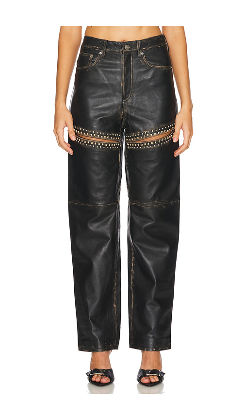 AREA Studded Leather Slit Leg Pant in Black. Size 10. Also in 6.