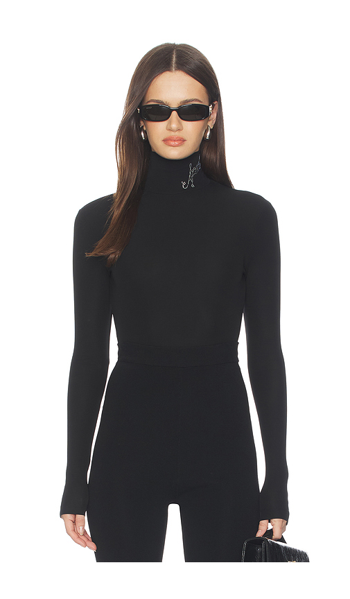 AREA Turtleneck Logo Bodysuit in Black. Size S. Also in XS, M, L.