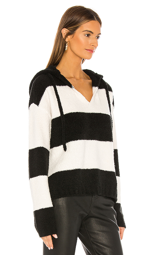 ATM ANTHONY THOMAS MELILLO ATM ANTHONY THOMAS MELILLO CHENILLE BOLD STRIPE HOODIE SWEATER IN BLACK & WHITE.,ATMA-WK47