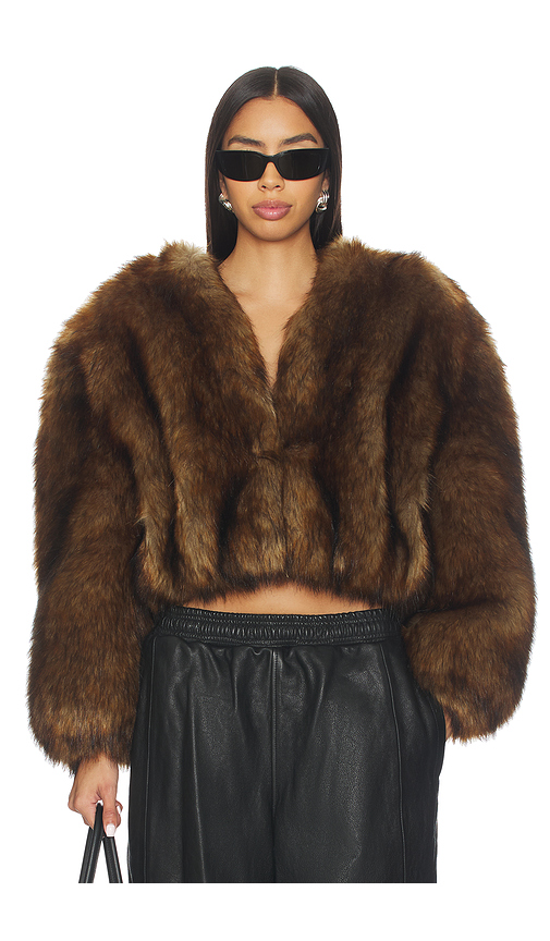 Alexander Wang Faux Fur Cropped Jacket in Brown. Size S. Also in XS, L.
