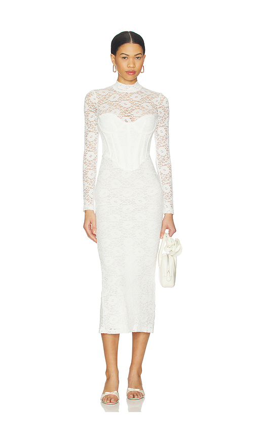 Bardot Carmen Lace Corset Midi Dress in White. Size 2. Also in 4, 6, 8, 10, 12.
