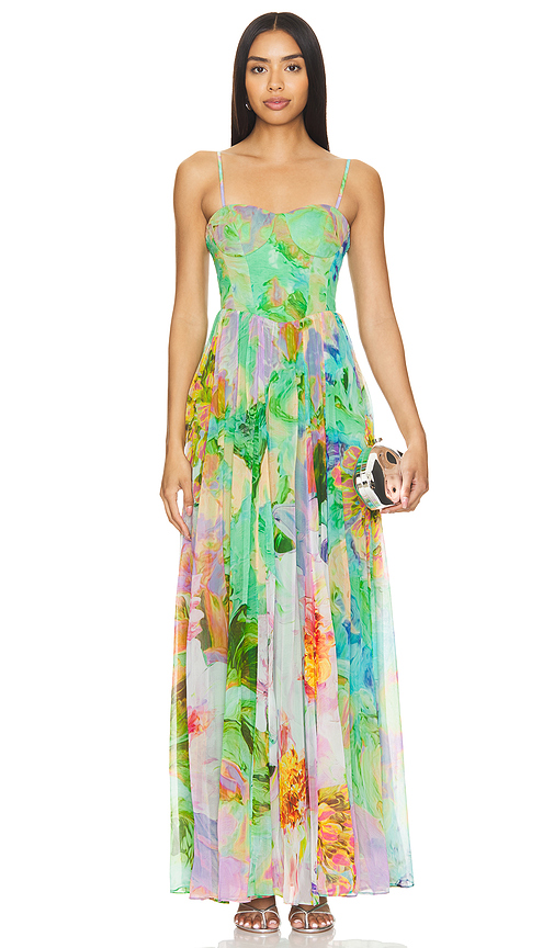 HEMANT AND NANDITA Corset Maxi Dress in Green. Size XS. Also in S.