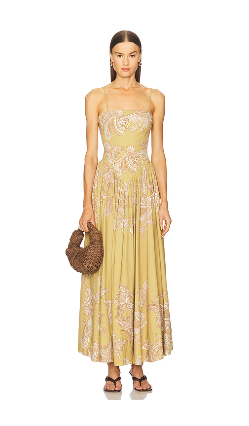 HEMANT AND NANDITA Corset Maxi Dress in Olive. Size L. Also in M, S.