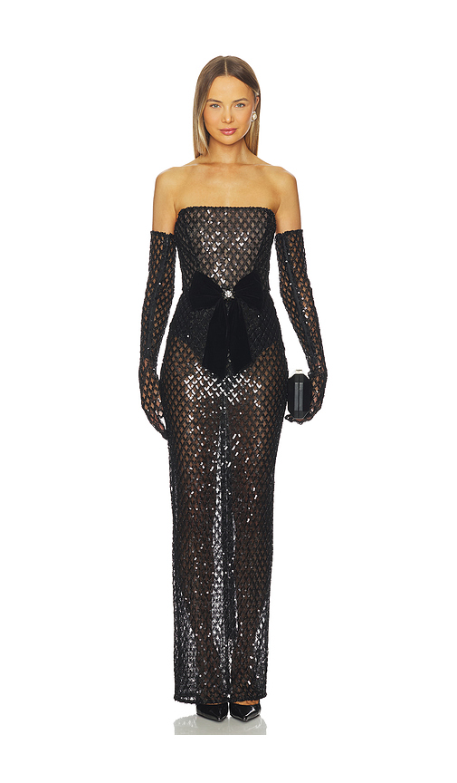 Bronx and Banco Farah Embellished Maxi Dress With Gloves in Black. Size S. Also in XL.