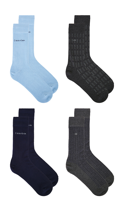 Calvin Klein 4 Pack Combed Cotton Giftbox Dress Crew Socks in Multi.