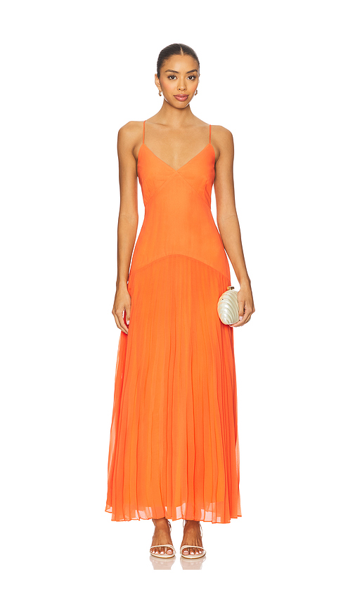 CAMI NYC Jennelyn Chiffon Pleated Gown in Orange. Size 2. Also in 00.