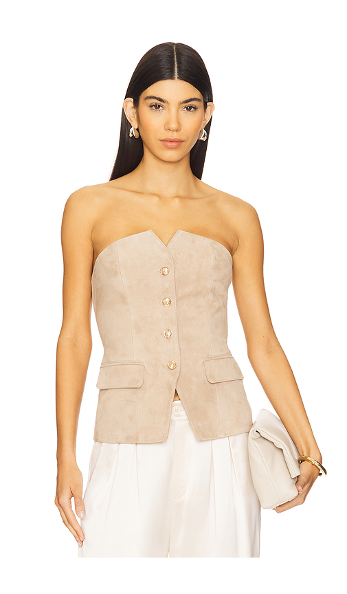 CAMI NYC Zamora Suede Corset in Neutral. Size 10. Also in 0, 2, 4, 8.