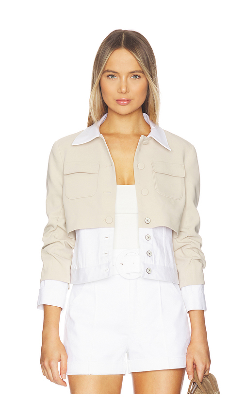 Cinq a Sept Denim Lorraine Jacket in Beige. Size 0. Also in 2, 4, 6, 8.