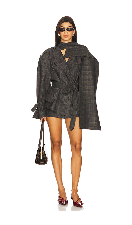 Ceren Ocak Cape Detailed Jacket in Grey. Size M. Also in L.