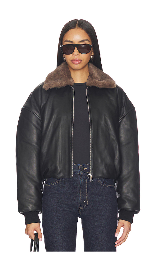 EAVES Norna Leather Bomber Jacket in Black. Size M. Also in L, S, XL, XS, XXS.