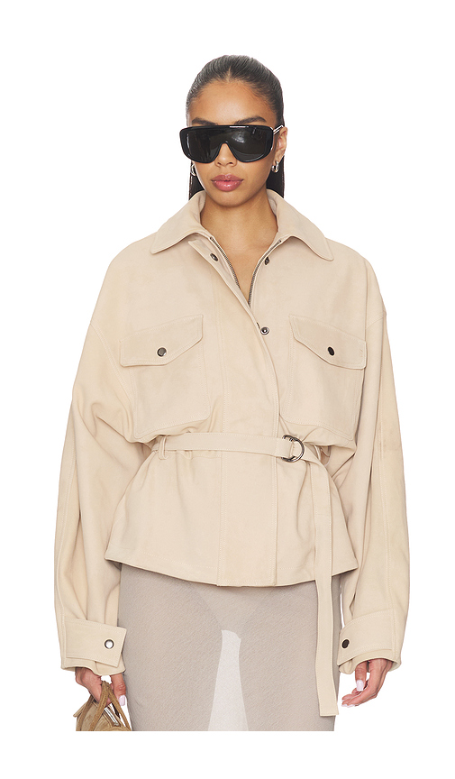 EAVES x Jasmine Tookes Lina Belted Jacket in Brown. Size S. Also in XS, M, L, XL.