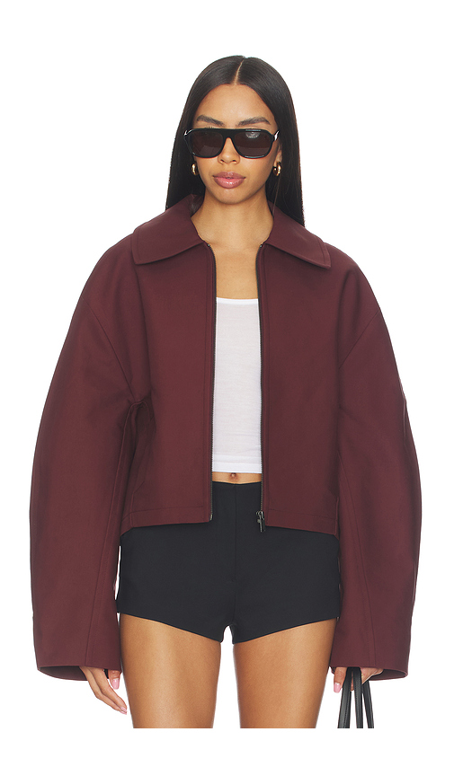 EAVES Karlie Cocoon Sleeve Jacket in Burgundy. Size XXS. Also in XS, S, M, L, XL.