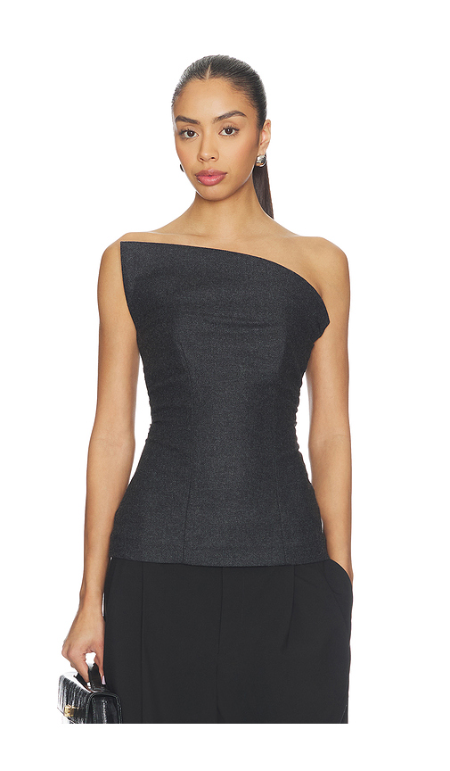 EAVES Helge Wool Flannel Structured Top in Charcoal. Size XS. Also in S, M, L, XL.