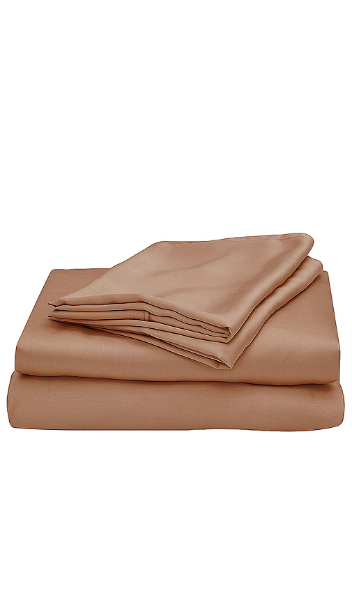 Ettitude King Sateen Solid Sheet Set in Brown.