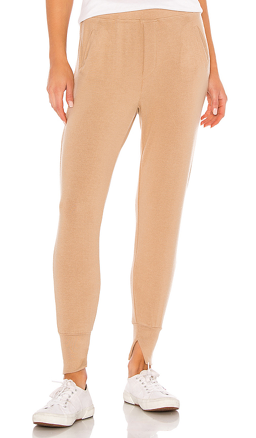 Click to view more detailed imagery on our partner's website Enza Costa Peached Jersey Split Cuff Jogger In Tan. In Sandstone