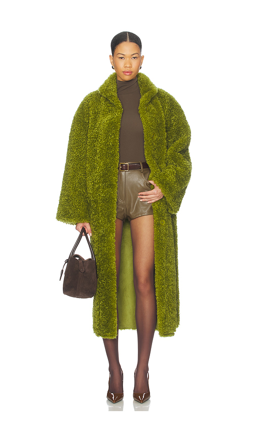 Essentiel Antwerp Ispot Faux Fur Coat in Green. Size XS. Also in S, M, L.