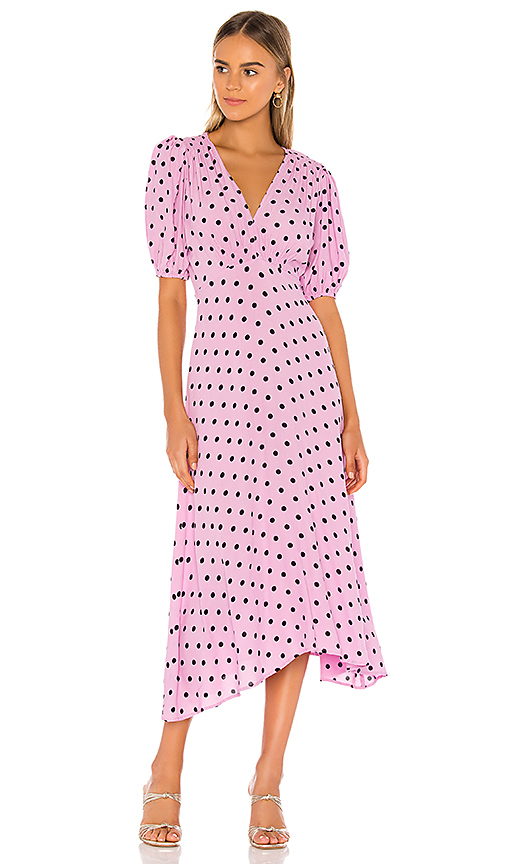 pink polka dot midi dress