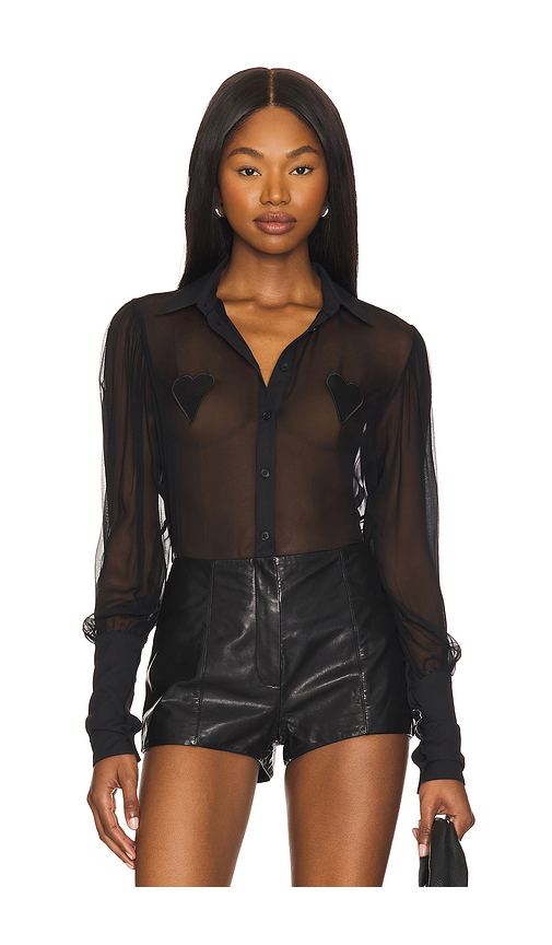 FIORUCCI Balloon Sleeve Heart Bodysuit in Black. Size M. Also in S, XS.