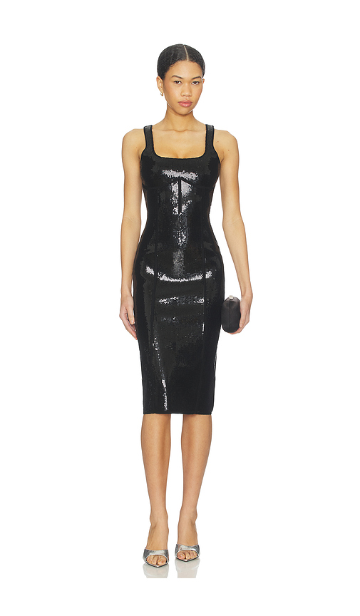 fleur du mal Knit Bodycon Midi Corset Dress in Black. Size S. Also in XS, M, L.