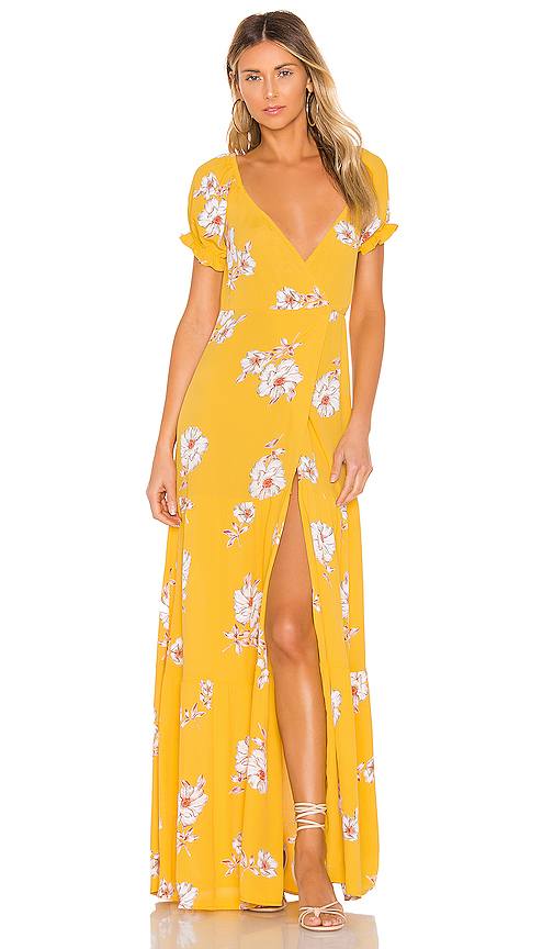 yellow wrap maxi dress