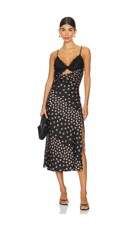 Free People x Intimately FP Gossamer Glow Midi Slip Dress in Black. Size M. Also in L, S, XS.