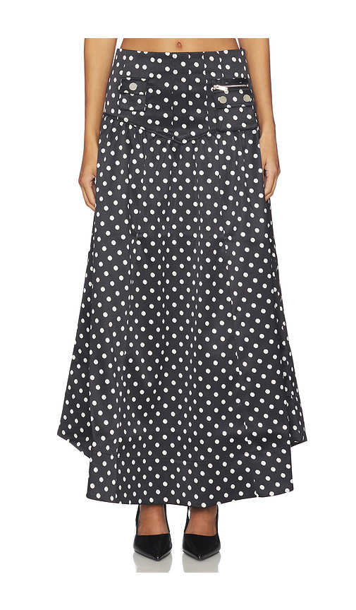 Ganni Printed Double Satin Corset Skirt in Black,White. Size 34. Also in 36, 42.