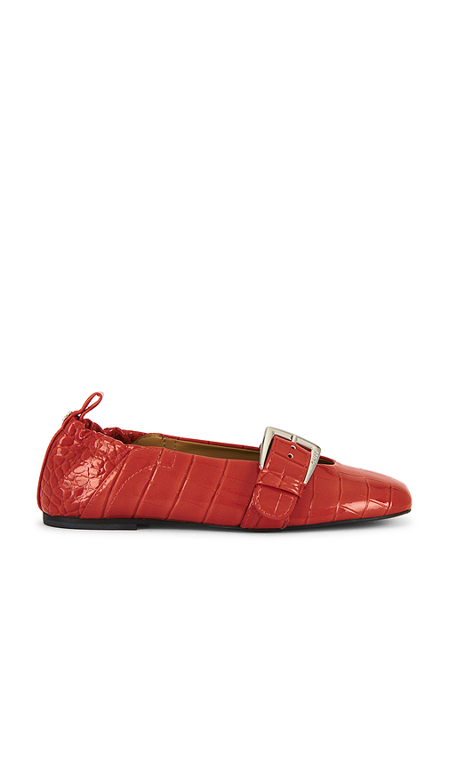 Ganni Butterfly Strap Shiny Croco Ballerina Flat in Rust. Size 36. Also in 38, 39.