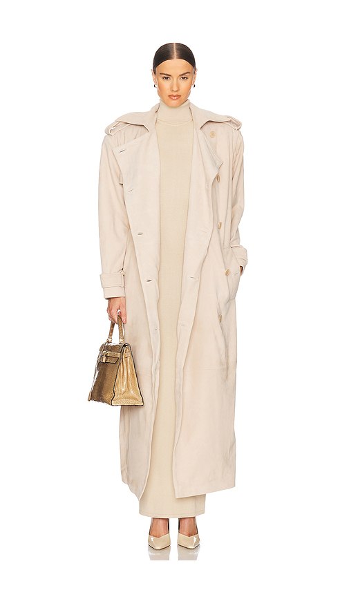 Helsa Suede Trench Coat in Neutral. Size M. Also in S, XL, XS.